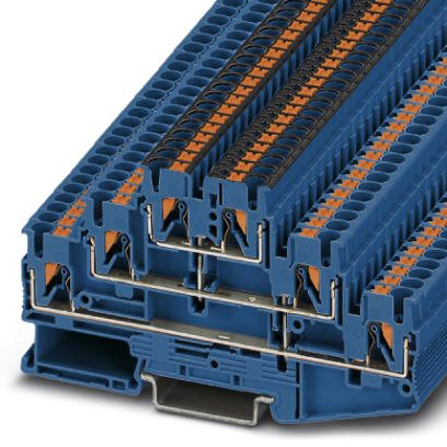 Phoenix Contact Multi-Level w/ Equipotential Bonder Terminal Block; PT 2.5-3PV BU ; 20A; 300V; 3-Level; #26 - #12; Push-In Connection; Blue